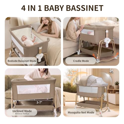 Image of 4-in-1 Baby Bassinet, Portable Bassinet Bedside Sleeper with Mosquito Net