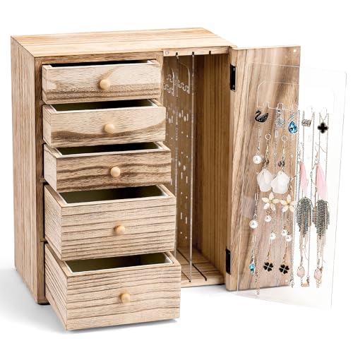 Homde Wood Jewelry Organizer 5 Layer Jewelry Box for Rings, Necklaces, Earrings, Bracelets, Watches Rustic Boxes and Organizers for Women - Ideal Christmas Gift by Homde - Used condition - US$33.59