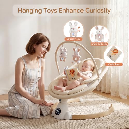 Image of Baby Swing for Infants, Portable Electric Baby Swings with Bluetooth, 5 Swing Speed, 10 Melodies, 5-Point Harness, Remote Control & Touch Panel - Infant Swing for Indoor & Outdoor Use, Beige