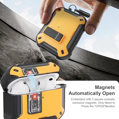 Image of for AirPods Pro 3 Case with Magnetic Lock and Phone Stand, Compatible with Magsafe Charging,with Carabiner&Cleaner kit for Apple iPod Pro 3rd Generation Cover(2025) Men Women (Yellow)