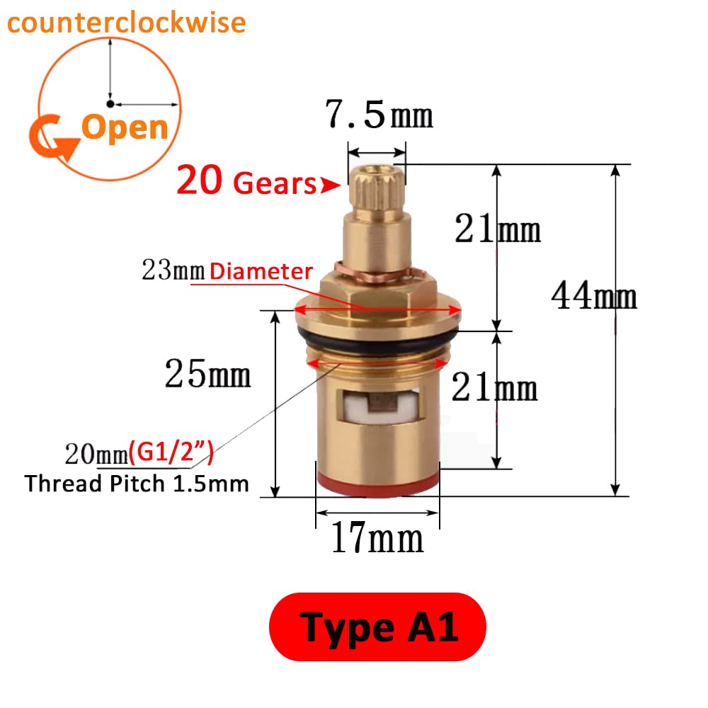 Faucet Ceramic Stem Cartridge Valve, G1/2" Brass Tap Ceramic Disc Cartridge Replacement for Bathroom Kitchen (Type A1- H44mm) - Image 2