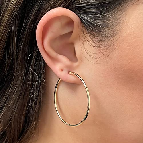 Image of Italian 14k Yellow Gold High Polished Round Hoop Earrings