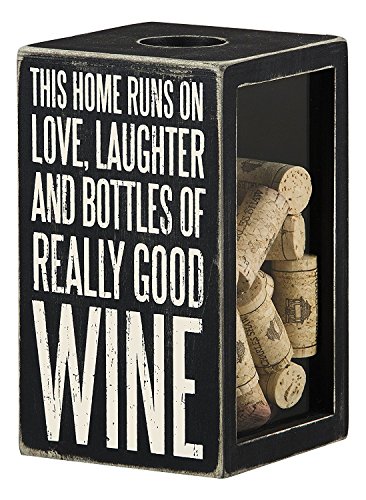 Primitives by Kathy Classic Black and White Wine Cork Holder, 4.25 x 7.25 x 4.25-Inches, Bottle of Really Good Wine