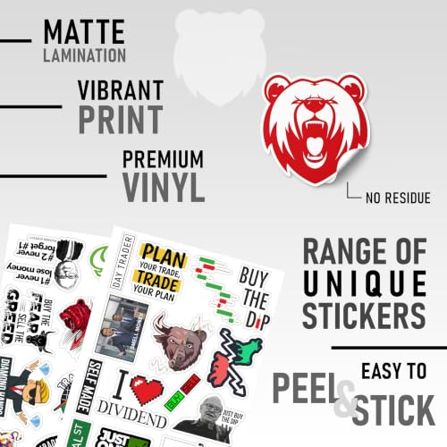 Image of CodersParadise 50-Piece Stock Market Sticker Pack - Waterproof Vinyl Stickers for Laptop, Journal, Diary, Mobile Case & Accessories - Ideal for Traders, Investors & Share Market Enthusiasts