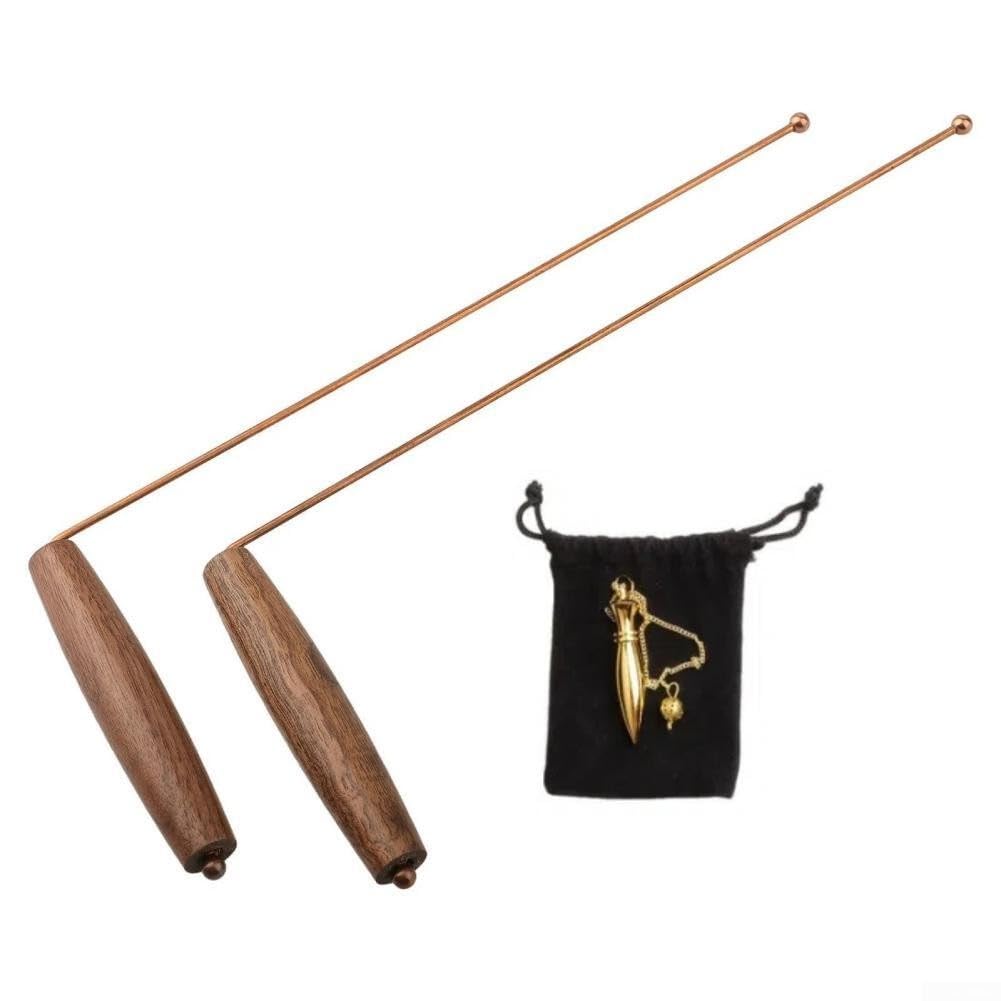 Pure Copper Dowsing Rod For Metal Detection, Includes Water Exploration Pendulum, Fit For Treasure Hunting And Security Checks