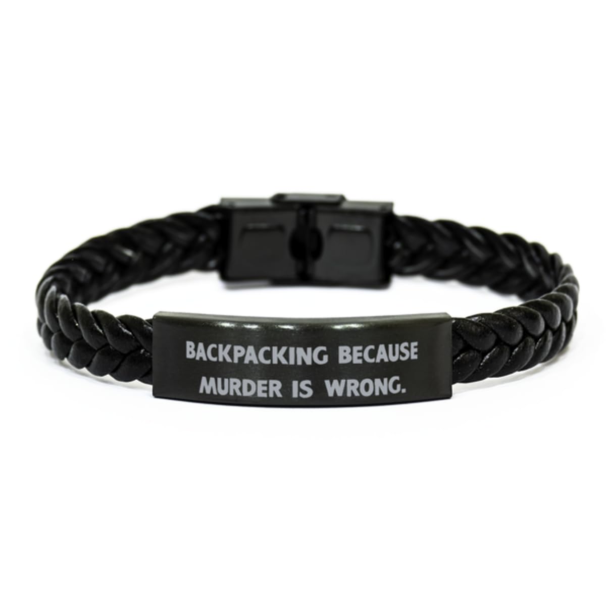 New Backpacking Braided Leather Bracelet, Backpacking Because Murder is Wrong, Present For Friends, Unique Gifts From Friends, Outdoor gifts, Camping gifts, Hiking gifts, Travel gifts, Adventure gifts