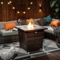 28 Inch Square Fire Pit Table, 40000BTU Propane Fire Pit Table with Ignition Systems, Gas Fire Pit, Iron Tabletop with Lid and Lava Rock, Outdoor Firetable for Patio Deck Garden Backyard, Brown