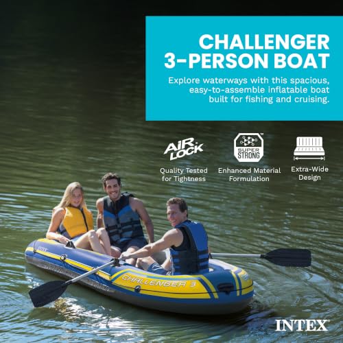 INTEX 68370EP Challenger 3 Inflatable Boat Set: Includes Deluxe 48in Boat Oars and High-Output Pump – Triple Air Chambers – Welded Oar Locks – 3 Person – 660lb Weight Capacity - Image 3