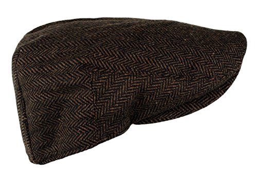 Image of Wonderful Fashion Men's Classic Herringbone Tweed Wool Blend Newsboy Ivy Hat (Large /X-Large, Charcoal)