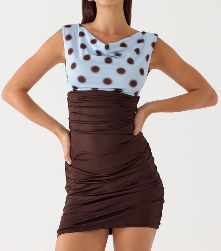 Image of Women Halter Low Neck Mini Dress Sexy Cutout Sleeveless Boho Short Dresses Open Back Night Party Going Out Sundress