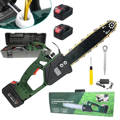 Motosega a Batteria con Lama da 12" (30cm) Taglio Massimo 30 cm Elettrosega due Batterie 68V 6000mAh con Pompetta Olio per Lubrificazione Catena Automatica per Tagliare Rami e Legno