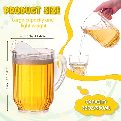 Rtteri 16 Pack 32 oz Clear Plastic Pitchers Bulk Mini Drink Beverage Pitcher Jugs with Handle and Spout for Water Beer Lemonade Iced Tea, Restaurant Bar Catering BBQ Oktoberfest Party Supplies by Rtteri - Used condition - Image 2