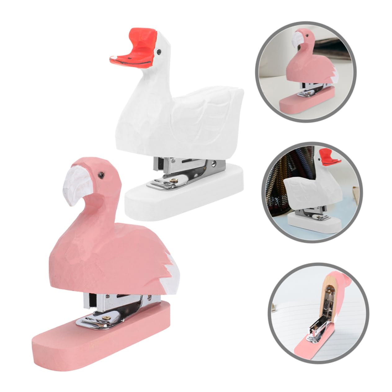 8pièces Agrafeuse Animal De Flamant Oie Blanche Fournitures De Bureau Créatives Pour École Et Bureau Originales