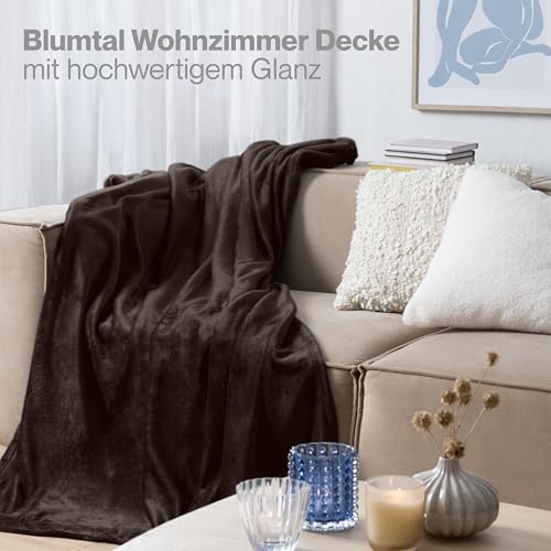 Blumtal Kuscheldecke flauschig - Oeko-TEX zertifizierte Fleecedecke 150x200 cm - Wohndecke 150x200 cm - Decke Couch Wohn- & Kuscheldecke - Wohndecke Kuscheldecke Dunkelbraun