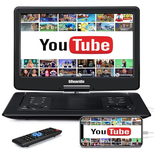 GOnavidio Lettore DVD portatile da 18 pollici con schermo HD 1600x900 da 15,6 pollici, batteria ricaricabile da 6 ore, supporto ingresso HDMI/uscita AV, sincronizzazione TV/telefono, scheda USB/SD