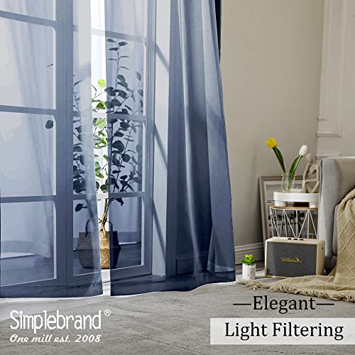 Image of Simplebrand Sheer Curtains 72 Inches Long 2 Panels for Living Room, Dual Rod Pockets Airy Window Treatments Voile Curtains Sheer Panels Lightweight for Front Back Patio Glass Door, Navy, 42 inch Width
