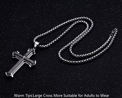 Rehoboth Men's Stainless Steel Nail Lord's Prayer Cross Pendant Necklace for Men Women Big Pendant and Strong Chain 24"3