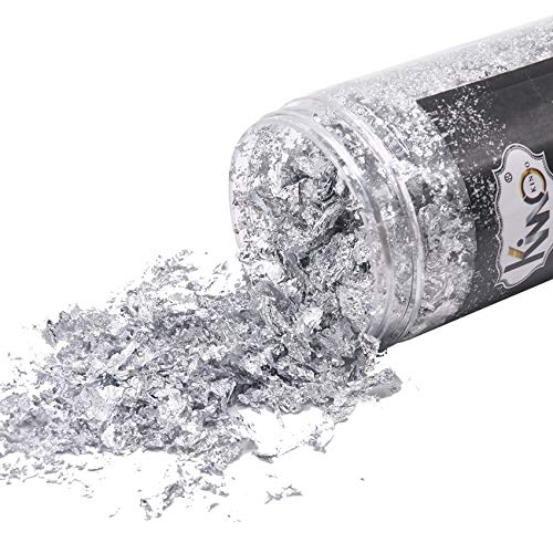 KINNO Imitatie Zilveren Bladvlokken, 10 g Aluminium Metallic Folievlokken für Vergulden, Schilderkunst und Vlokken…