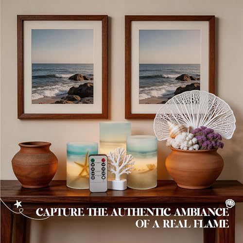 Image of Beach Coastal Ocean Decor Seashell & Starfish Battery Flameless LED Candles