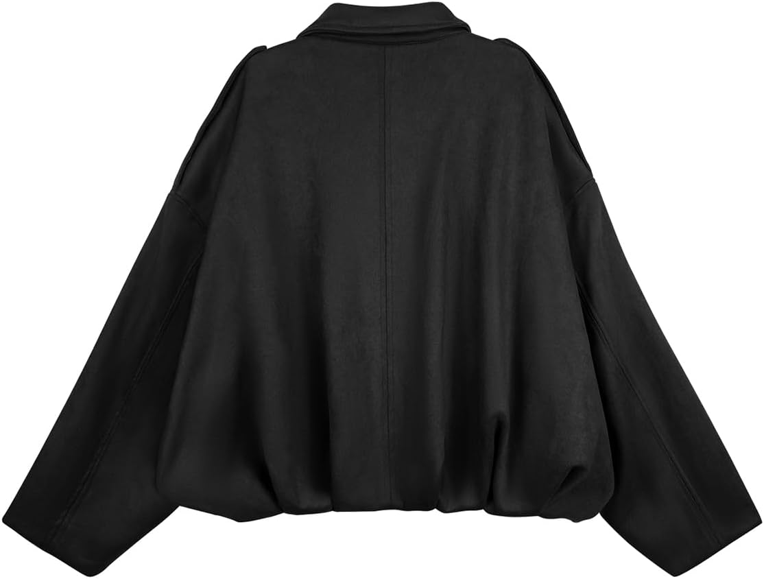 Womens Bomber Jacket Faux Suede Casual Cropped Pilot Coat Lapel Collar Causal Oversized Trendy Outwear - Image 4