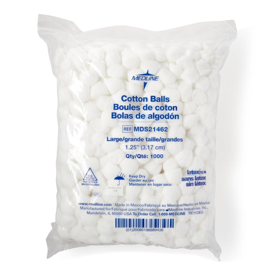 Medline Non-Sterile Cotton Balls, Size L, 1.25", Perfect for Medical and Cosmetic Use, Pack of 2000