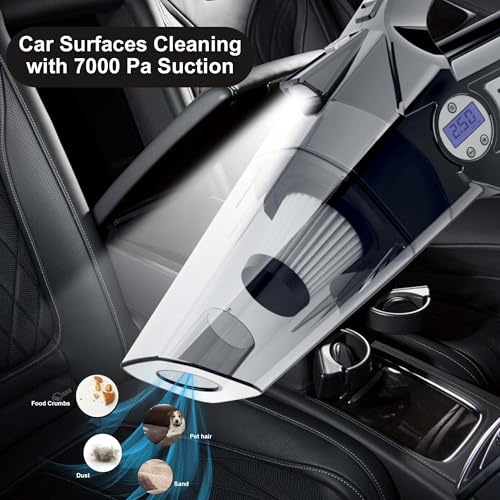Image of 4 in1 Wireless Car Vacuum Cleaner with Tyre Inflator High Power 7000PA Handheld Car Vacuum LED Light, for Wet /Dry Use, Black (‎TWOWAY PRO)