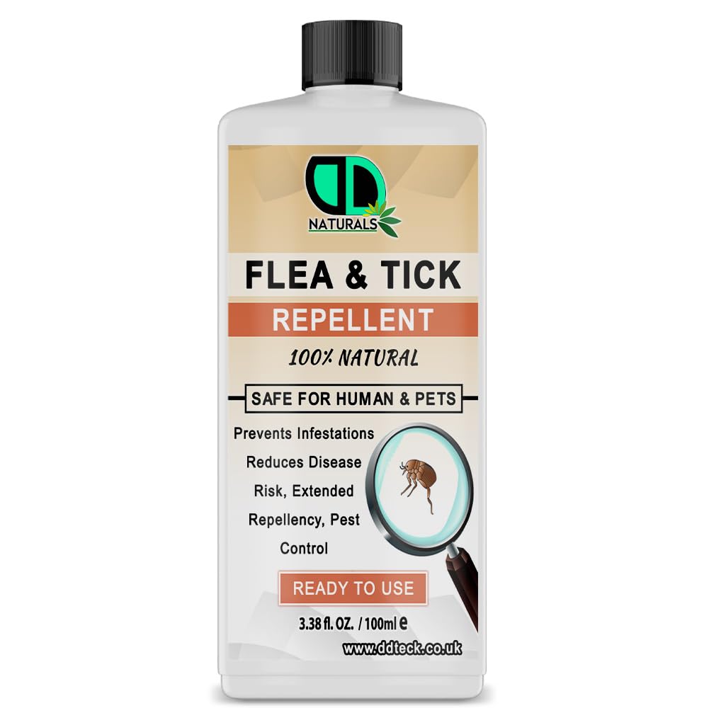 DD Teck Flea & Tick for Home, Dogs & Cats – Lick-Safe, Fast-Acting Flea Treatment with Essential Oils – Controls Fleas, Ticks, Lice & Mites – Safe for Pets, Humans & Indoor Household Use (100ml Cap)