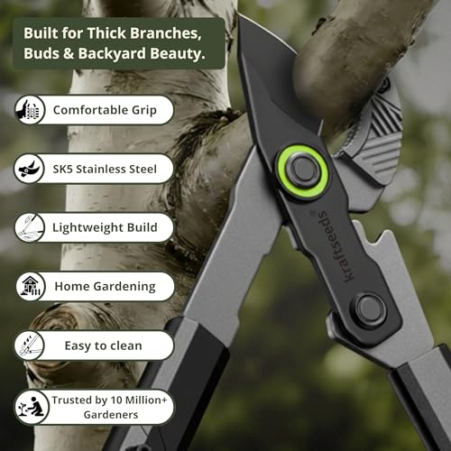 Image of Kraft Seeds Telescopic Gear Anvil Lopper, Heavy Duty Tree Branch Cutter with Long Stick, Pruning Cutter, Fruit Plucker, Carbon Steel Blade, Extendable Handle Tree Pruner Tool