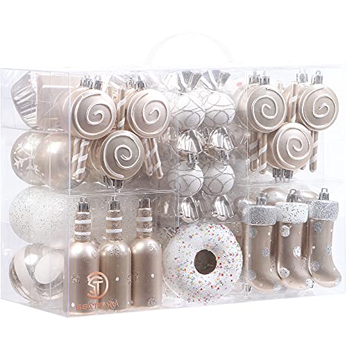 Sea Team 80-Pack Assorted Shatterproof Christmas Ball Ornaments Set Decorative Baubles Pendants with Reusable Hand-held Gift Package for Xmas Tree (Champagne)