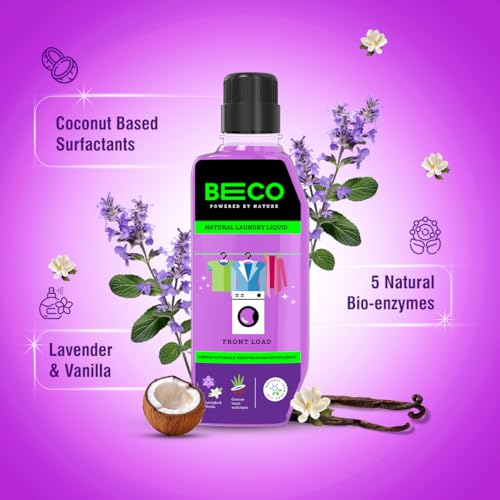Image of Beco Natural Liquid Detergent Front Load - 5L Bottle| Tough Stain Removal | Lavender & Vanilla Freshness | Retains Brightness & Shine | Chemical Free | Front Load Washing Machine Liquid