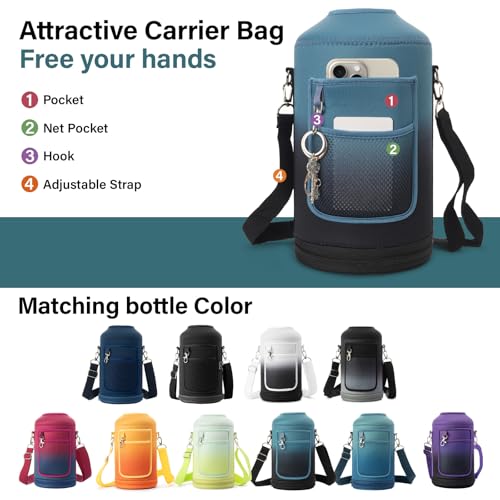 1 Gallon Insulated Water Bottle | Upgraded Thickened Stainless Steel Metal Portable Sports Large Water Jug for Gym and Hiking with Carrier Bag, Handle Strap | BPA-Free 128 oz