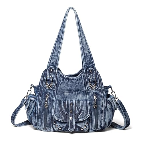 Image of Designer Denim Handbags for Women Hobo Tote Bag Crossbody Denim Purses Blue Jean Shoulder Bag