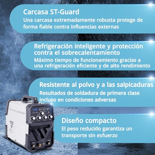 Miniatura 5 de Stahlwerk Soldador Combinado 2 En 1 Ac Dc Tig 200 St Tig Mma Electrodo Arc Hasta 200 A, Encendido Hf, Hotstart, Anti-Stick, Modo 2t 4t, Soldadura Ac Tig Para Aluminio, Tecnología Igbt