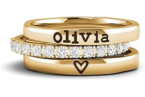Stacking Name Rings Sterling Silver: Personalized Stackable Rings Custom Engraved for Mothers Women