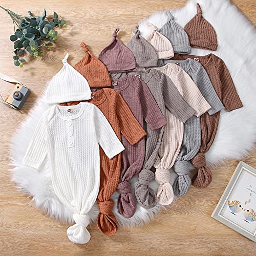 Image of Twopumpkin Baby Girl Boy Coming Home Knotted Gown Unisex Newborn Infant Sleep Onesie Outfit Cute Baby Winter Pajamas
