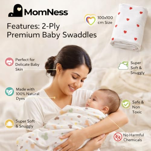 Image of 100% Muslin Cotton Swaddle for New Born Baby | Ultra-Soft & Breathable Baby Swaddle Wrap | Multipurpose Organic Blanket for Infants, Nursing Cover & Play Mat | 100x100 cm (Pack of 2)