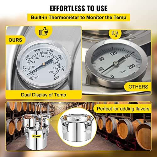 VEVOR Alcohol Still 13GAL/50L, Alcohol Distiller with Thumper Keg, Distillery Kit for Alcohol with Copper Tube & Build-in Thermometer & Water Pump