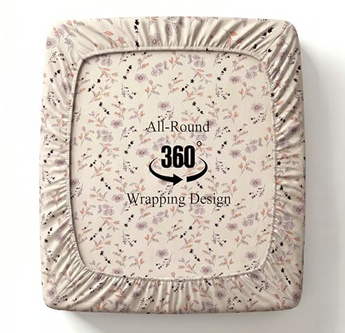 Image of BSB HOME 220 TC Cotton Fitted Single Bedsheet with 1 Pillow Cover, Soft Breathable, Elastic Fit, Fade Resistant, Easy Care - 36 x 72 + 6 Inches (Ivory Blossom Multi)