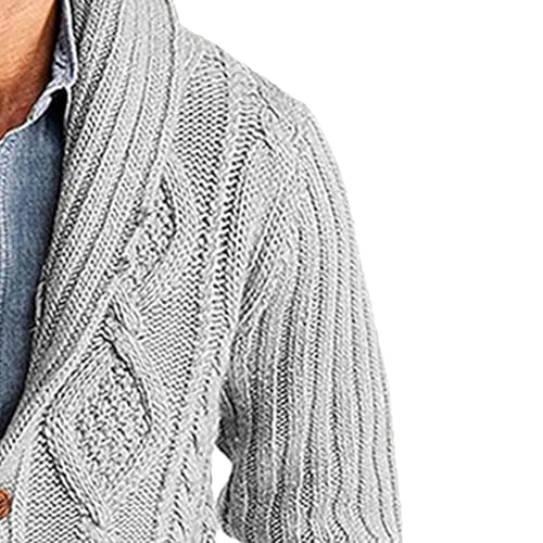 Mens Twists Knitted Sweater Cardigan Cable Knit Shawl Collar Loose Cardigans Stand Collar Cable Knit Button Sweaters (Grey,Medium)3