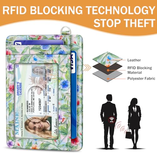 Credit Card Holder Slim Wallet, Hummingbird RFID Wallet Women Front Pocket Small Card Holder, Travel Funny Cute Thin Card Case ID Window PU Leather RFID Blocking Card Organizer Gifts Girls