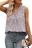Women Tank Tops Loose Fit V Neck Chiffon Floral Tank Tops for Summer 2023 Floral Pink XX-Large