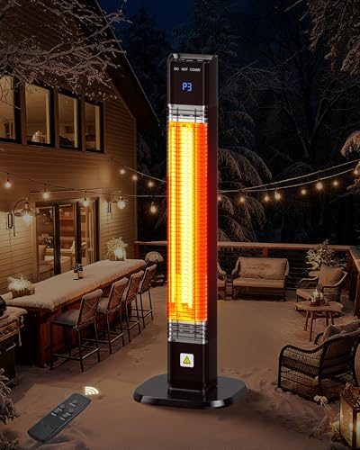 MEPTY 1500W Outdoor Electric Heater, Infrared Patio Heaters for Outdoor Use with Remote&Touch Control, 24H Timer,3 Heat Settings, Quiet,Overheat&Tip-Over Protection for Deck,Balcony,Porch,Backyard