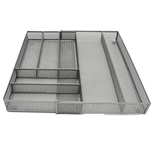 Expandable Mesh Metal Cutlery Tray, 6 Compartments Kitchen Drawer Organizer For Utensil Flatware Dividers Cutlery (Silver, 6 Compartments) #TOP3
