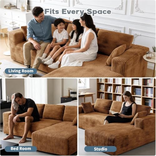 Image of 93 inch L-Shaped Modular Sectional Sofa with Chaise, Boneless Corduroy Cloud Couch with Deep Seat and Oversized Comfort, Flexible Module Combination for Living Room, No Assembly Required