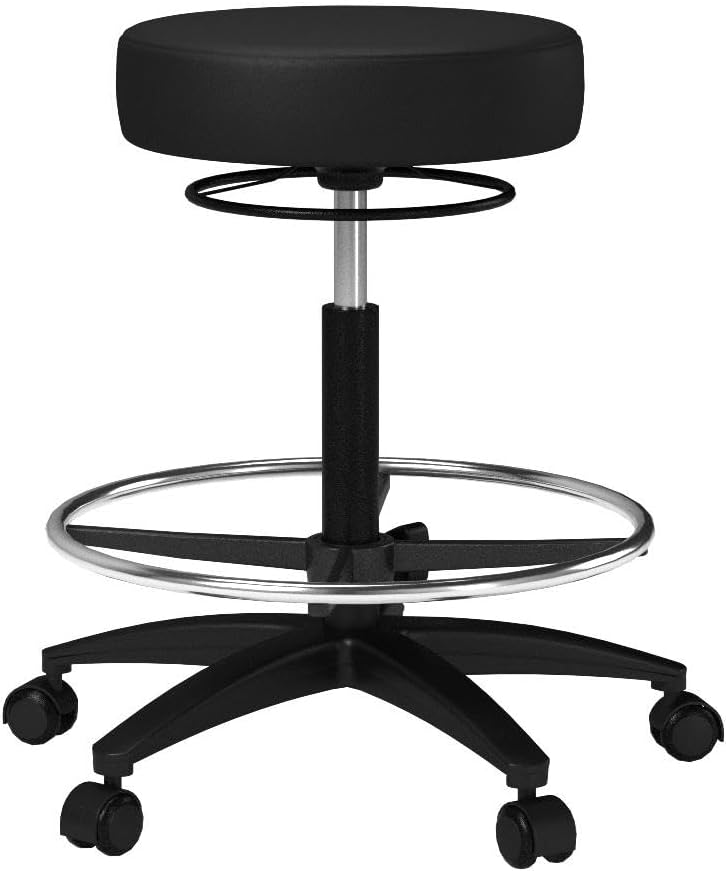 Perch 360 Degree Height Adjustable Swivel Stool with Foot Ring | High Bench Height 24-34" | Black Vinyl