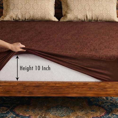 Image of Lithara Terry Cotton Fitted Mattress Protector for Single Bed | Waterproof & Elastic Band | Ultra Soft & Hypoallergenic Mattress Cover | Size : 42 x 84 Inches (3.5 x 7 Feet) | (Coffee)