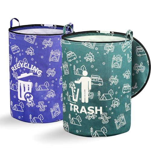 Werduoland 2 Pcs 30 Gallon Collapsible Trash Can Portable Waterproof Reusable with Zippered Lid for RV's, Camping, Recycling, Yard Waste, Leaf Bag, Children Toy Bin (Trash and Recycling)