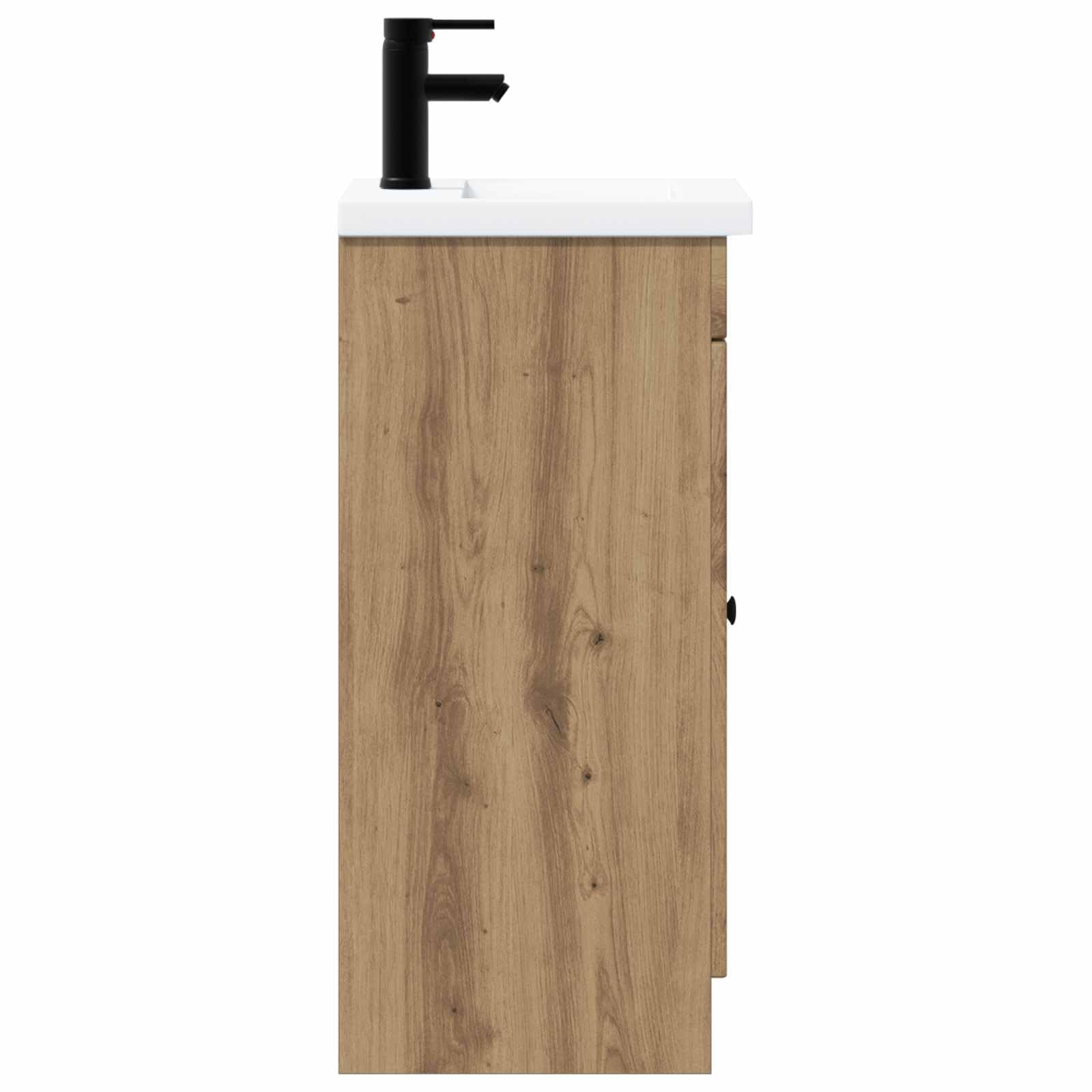 Mobile da bagno con lavandino in rovere Artisan, mobile da bagno con maniglie in metallo, 42 x 40 x 84,5 cm, spazio per riporre oggetti con ripiano e anta