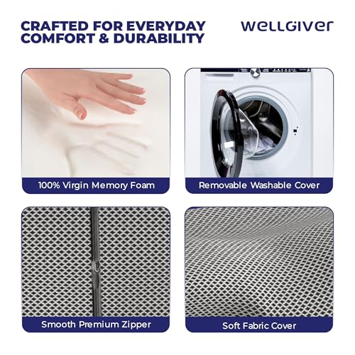 Image of WELLGIVER Cervical Memory Foam Pillow for Neck Pain | 2 Year Warranty | 19 x 11 x 4 Inch Standard | Orthopedic Pillow Spondylitis NecK Shoulder Pain | Washable Jacquard Midnight Blue Cover | Pack of 1