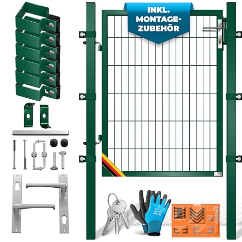 KESSER® Gartentor Premium Gartentür aus Metall verzinktem Stahl, Gartentür für Stabmattenzau Zauntor, Hoftor, inkl. Pfosten mit Schloss Türklinke und...